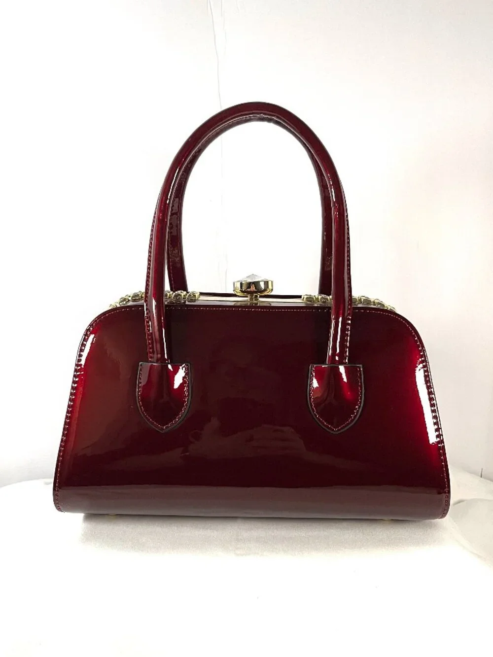 NWT/M-Lamsed Red Patent Gold Chain Bag – Glam Faux Diamond Clasp Purse